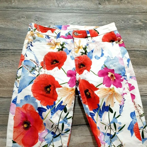 7 for all Mankind Jeans 25 White Floral Slim Skinny Stretch Dress Casual Pants - Picture 5 of 12